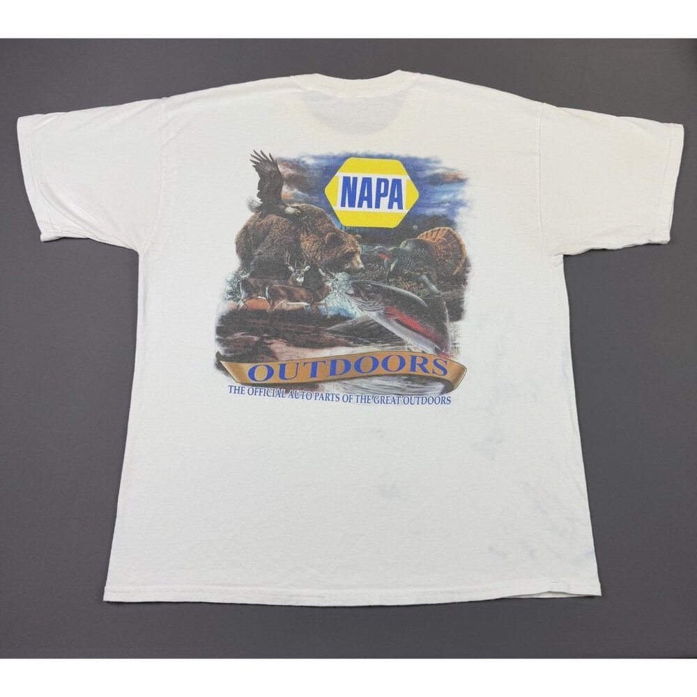 Rare Vintage Y2K NAPA Outdoors Auto Parts Promo Animal Art Graphic XL White Tee